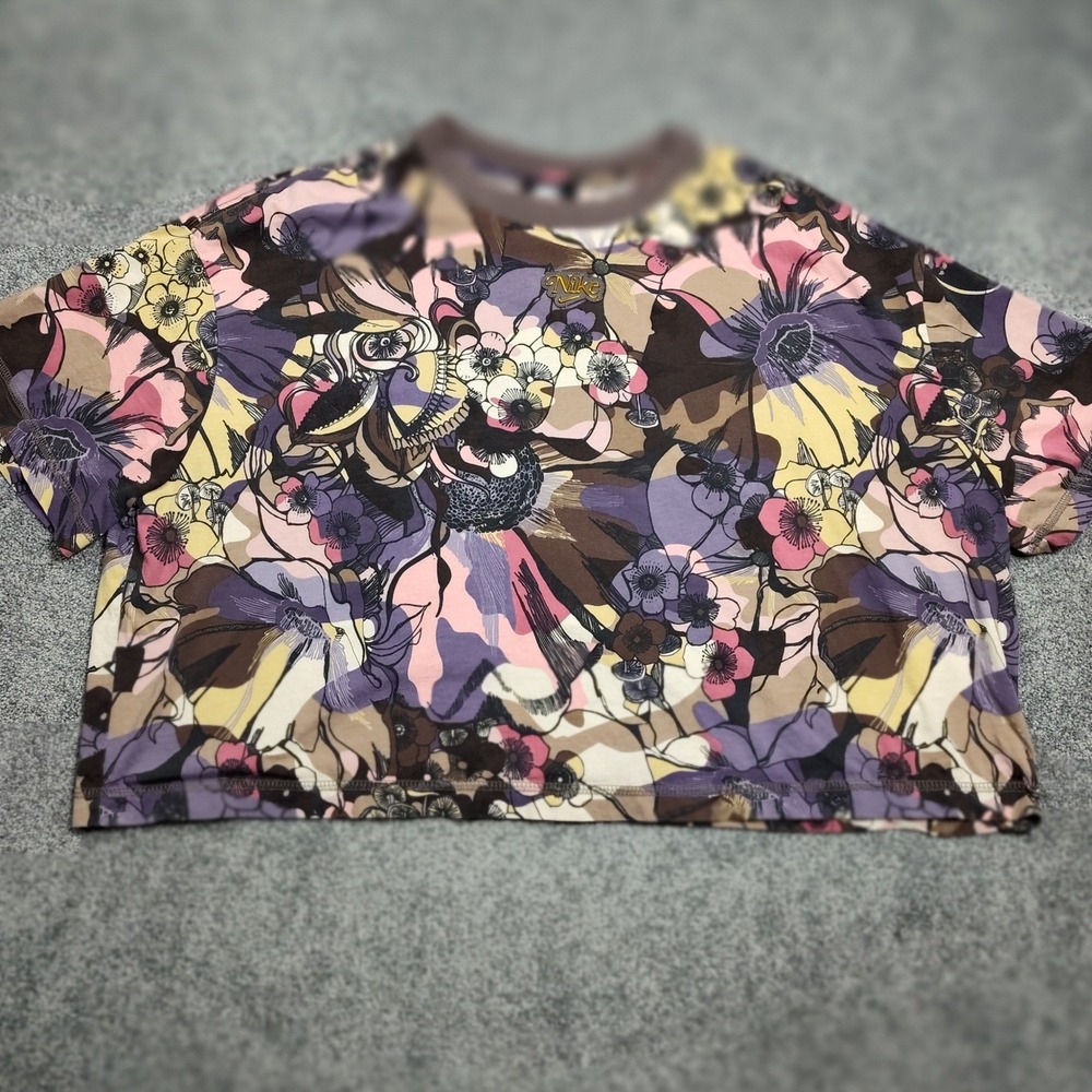 Nike Womens XXL Floral Print Graphic Tee Top Casual Athletic Dri-FIT DC5503-004